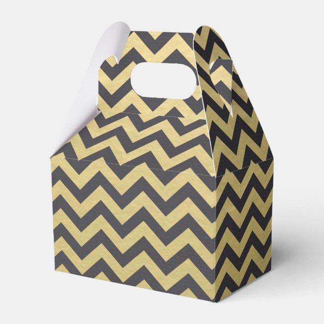 Gold Foil Black Chevron Pattern Favour Box (Front Side)