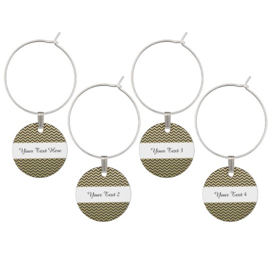 Gold Foil Black Chevron Pattern Wine Charm