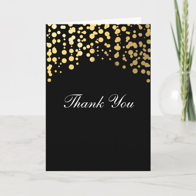 Gold Foil Black Confetti Wedding Thank You Card (Front)