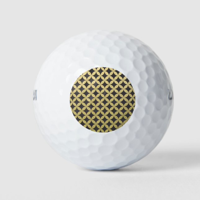 Gold Foil Black Diamond Circle Pattern Golf Balls (Front)