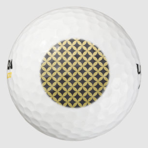 Gold Foil Black Diamond Circle Pattern Golf Balls