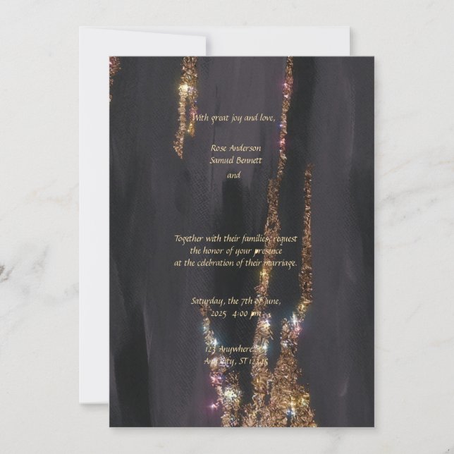 Gold Foil Black Glitter Wedding Invitation (Front)