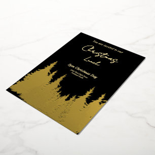 Gold Foil Black Graphic Pine Tree Christmas Party 