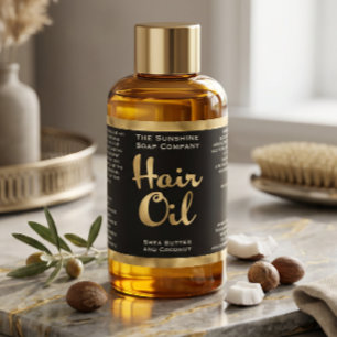 Gold Foil & Black Hair Oil Bottle Label