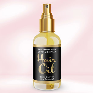 Gold Foil & Black Hair Oil Bottle Label