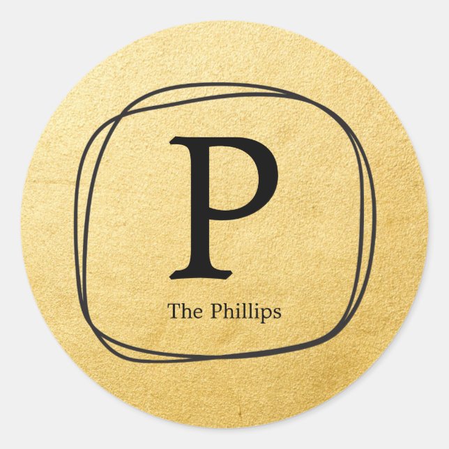 Gold Foil & Black Hand Drawn Frame Favour Stickers (Front)