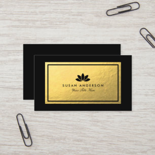 Gold Foil Black Lotus Flower Business Card