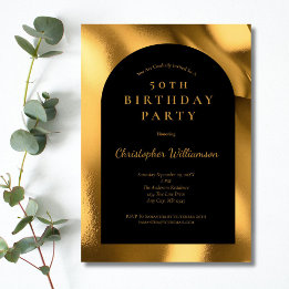 Gold Foil Black Men's Modern Arch 50th Birthday Invitation