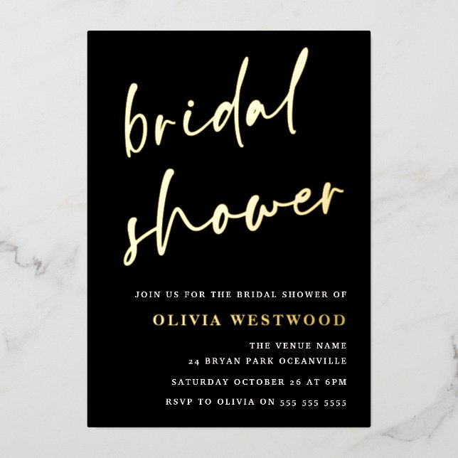 Gold Foil & Black Modern Bridal Shower Golden  (Front)