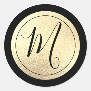 Gold Foil Black Monogram Classic Round Sticker