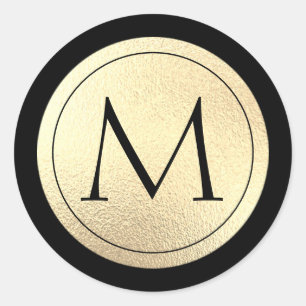 Gold Foil Black Monogram Classic Round Sticker