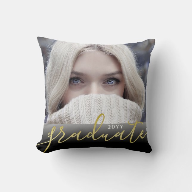 Gold Foil Black Ombre Photo Graduation Keepsake Cushion (Front)