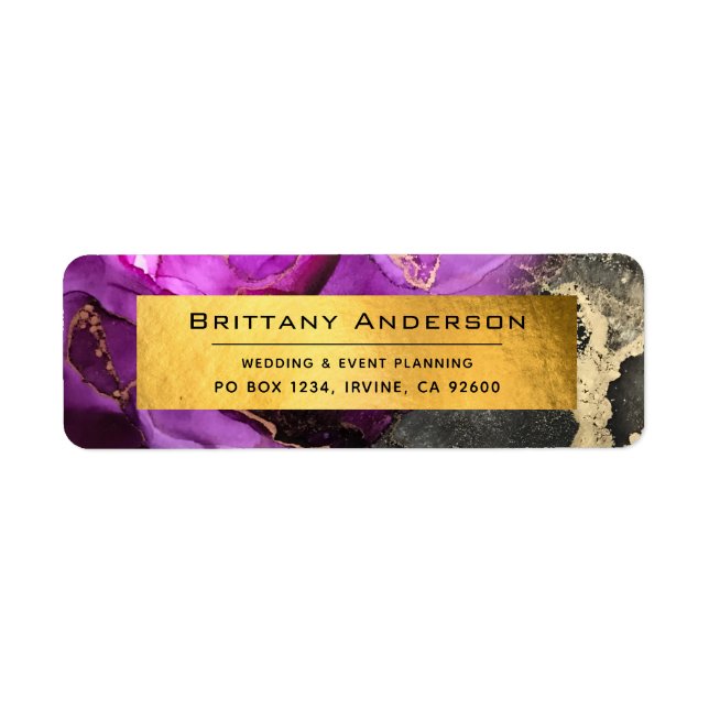 Gold Foil Black Purple Agate DIY Business Address (Front)