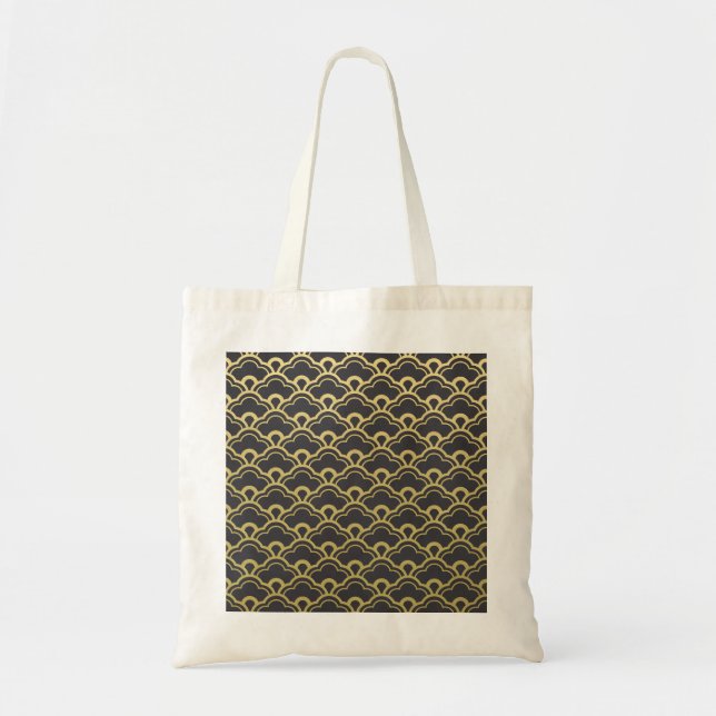 Gold Foil Black Scalloped Shells Pattern Tote Bag (Front)