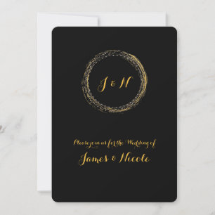 Gold Foil Black Sparkle Glamour Circle Invitations