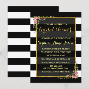 Gold Foil Black Stripes Bridal Shower Invite