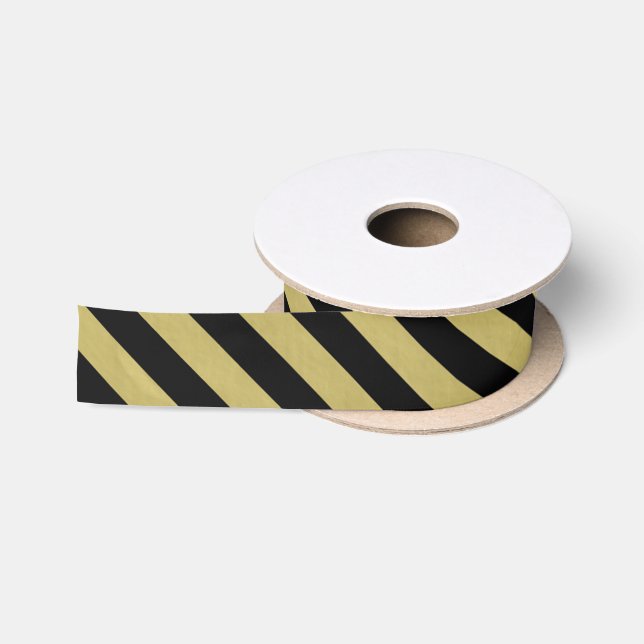 Gold Foil Black Stripes Pattern Satin Ribbon (Spool)
