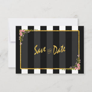 Gold Foil Black Stripes Wedding Save The Date Invitation