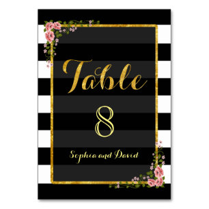 Gold Foil Black Stripes Wedding TABLE NUMBER