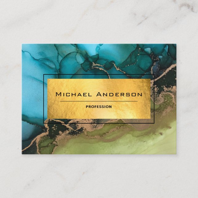 Gold Foil Black Teal Modern Abstract Custom Business Card (Front)