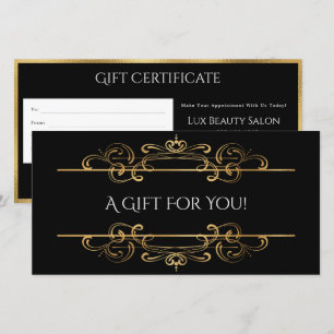Gold Foil Black Vintage Swirls Gift Certificate