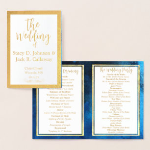 Gold Foil Blue Galaxy Wedding Program 