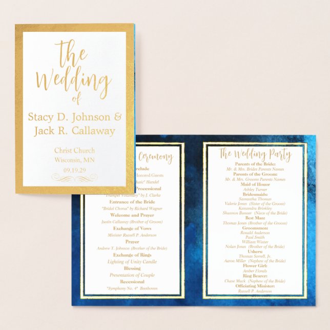 Gold Foil Blue Galaxy Wedding Program  (Display)