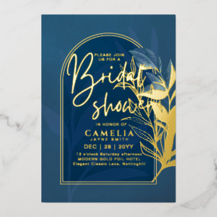 GOLD FOIL Blue Leaves BRIDAL SHOWER QR Code Foil I