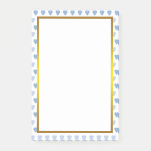Gold Foil Blue Love Heart Pattern Valentine Post-it Notes