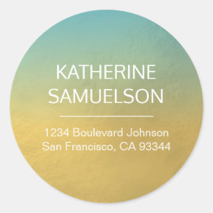 Gold Foil Blue Ombre Name & Return Address Classic Round Sticker