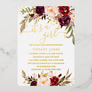 GOLD FOIL Blush Burgundy Floral Baby Shower