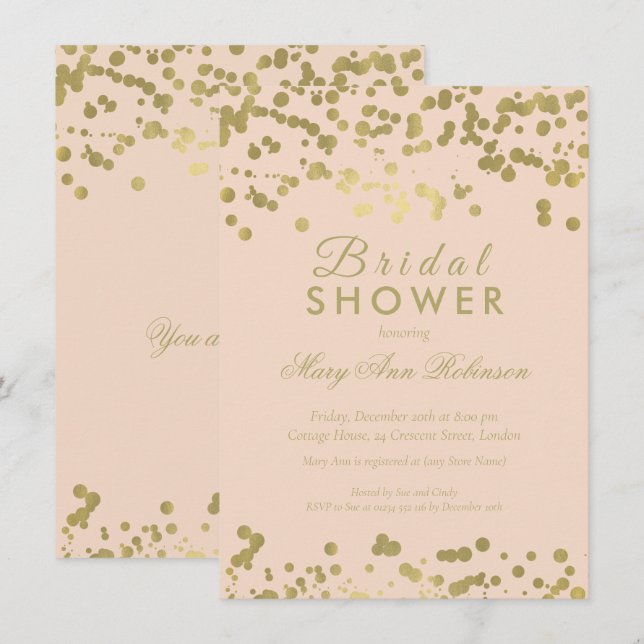 Gold Foil Blush Confetti Elegant Bridal Shower Invitation (Front/Back)