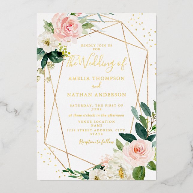 GOLD FOIL Blush Floral Wedding  (Front)