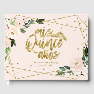 Gold Foil Blush Pink Floral Quinceanera Guest Book