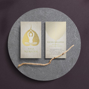 Gold Foil Bodhi Leaf with Yoga Meditation Posture Business Card