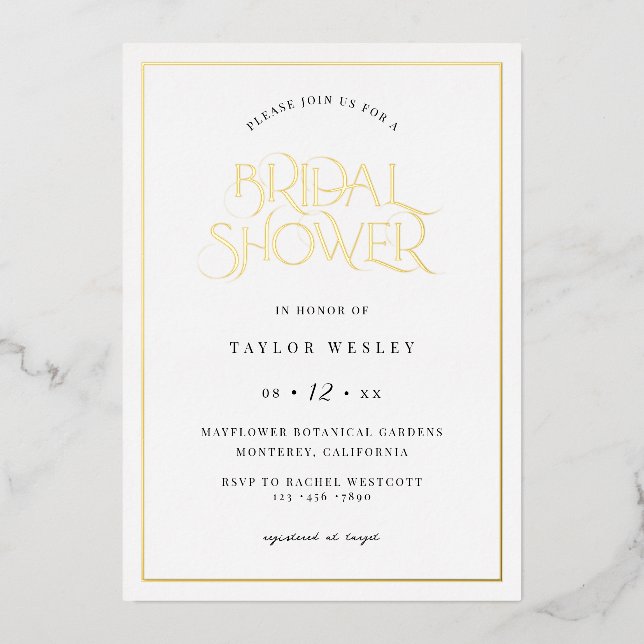 Gold Foil Boho Bridal Shower Party Invitation Card (Front)