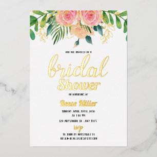 Gold foil boho floral bridal shower invitation