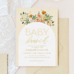 GOLD FOIL Boho Floral Girl Baby Brunch Invitation