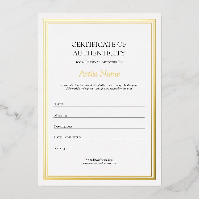 Gold Foil Border Certificate of Authenticity Art (Front)