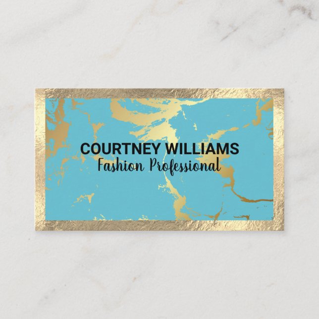 Gold Foil Border | Golden Turquoise Marble Business Card (Front)