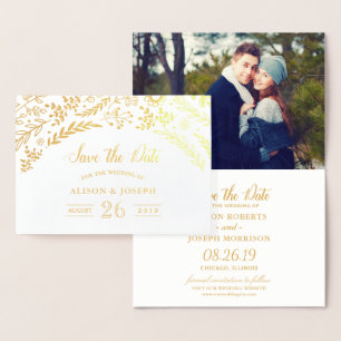 Gold Foil Botanical Floral Wedding Save the Date Foil Card