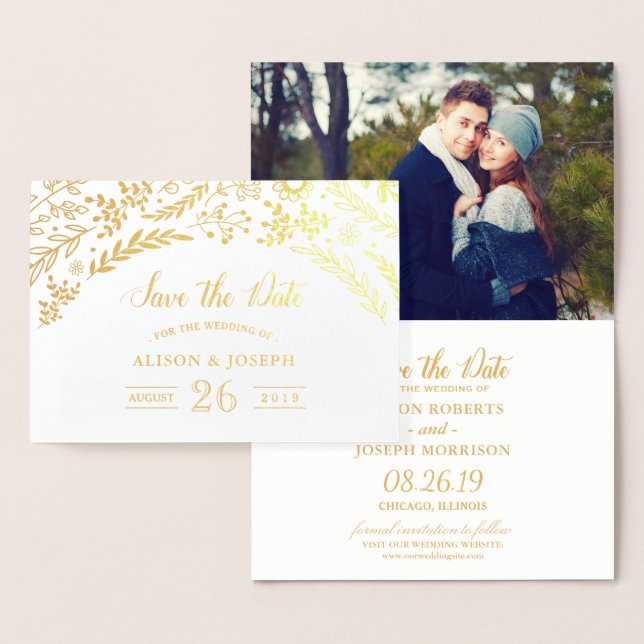 Gold Foil Botanical Floral Wedding Save the Date Foil Card (Display)