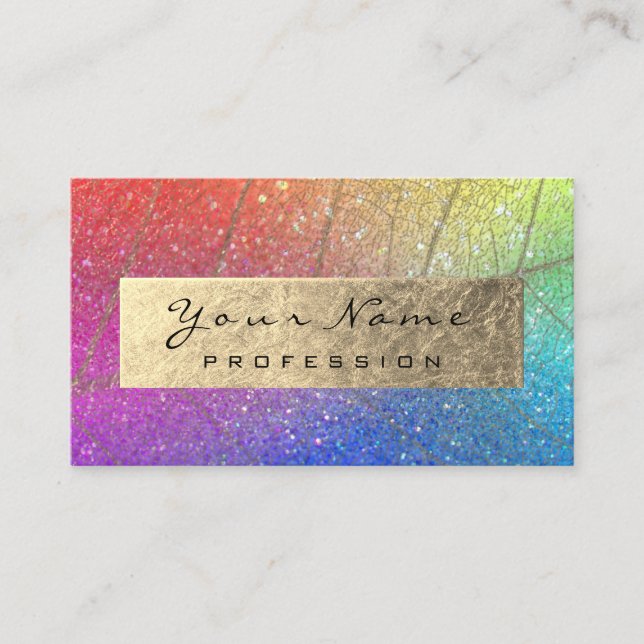 Gold Foil Botanical Rainbow Holograph Pink Business Card (Front)