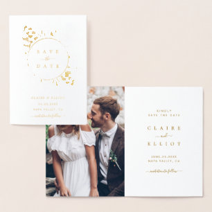 Gold Foil Botanical Wedding Save the Date Card