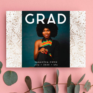 Gold Foil Botanicals and Black Text Grad Photo Ann Announcement