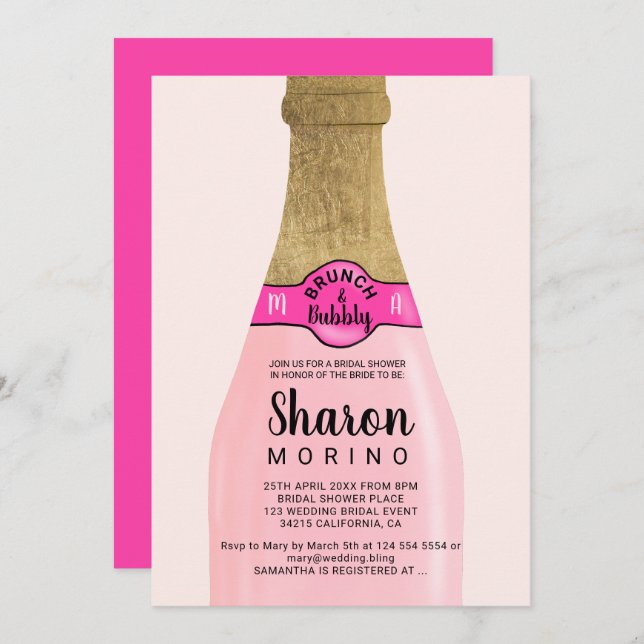 Gold foil bottle brunch bubbly bridal shower invitation (Front/Back)