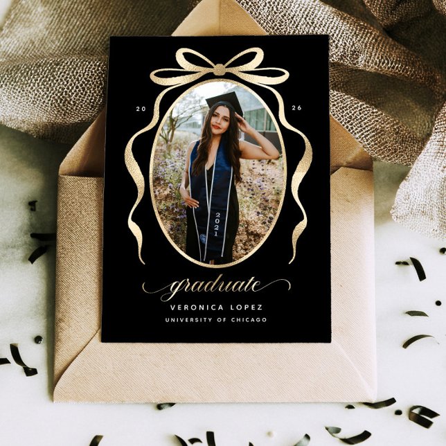 Gold Foil Bow Graduation Announcement Card (Creator Uploaded)