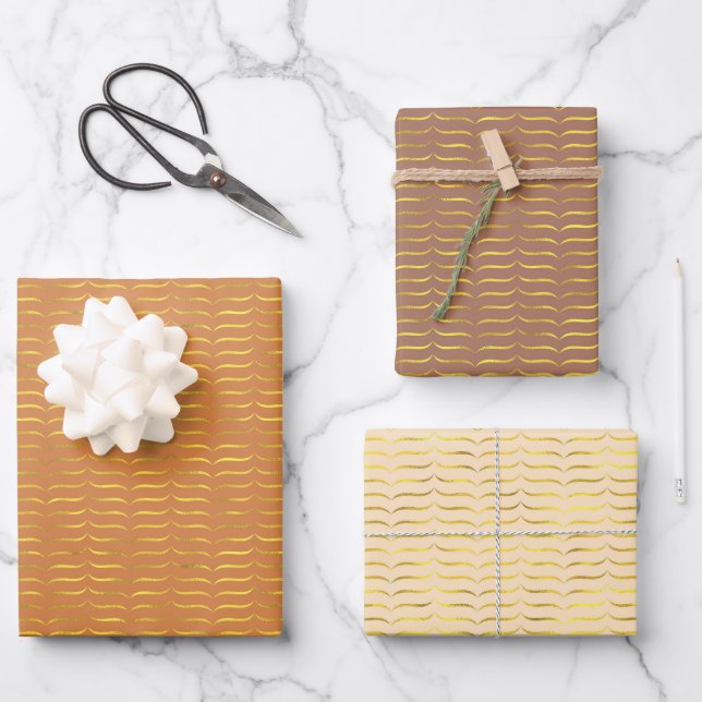 Gold Foil Brackets with Light Coloured Backgrounds Wrapping Paper Sheet (Front)