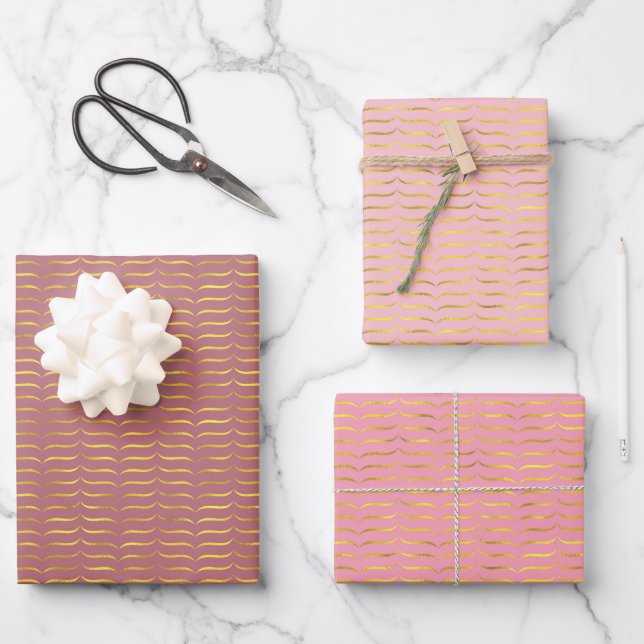 Gold Foil Brackets with Pink Coloured Backgrounds  Wrapping Paper Sheet (Front)