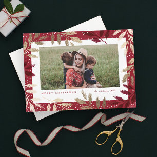 Gold Foil Branches 3 Photo Christmas Holiday Card